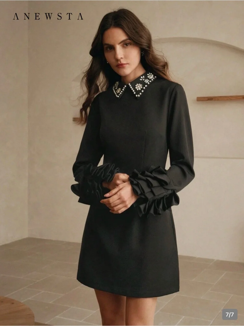 NWT! Black Embellished-Collar Long-Sleeve Dress - Picture 5 of 7